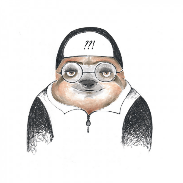 Faultier-Porträt mit Fahrradmütze