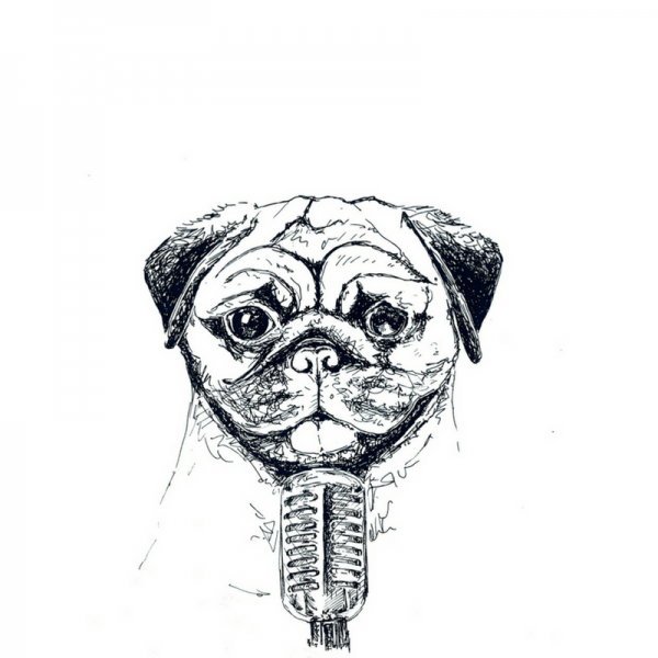 Mops-Mikrofon-Zeichnung-Illustration